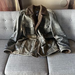 Mens Gap Leather Coat Size XL